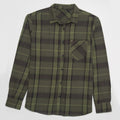Anders Long Sleeve Woven Shirt in green plaid, front view, designed for comfort and beach-inspired style.