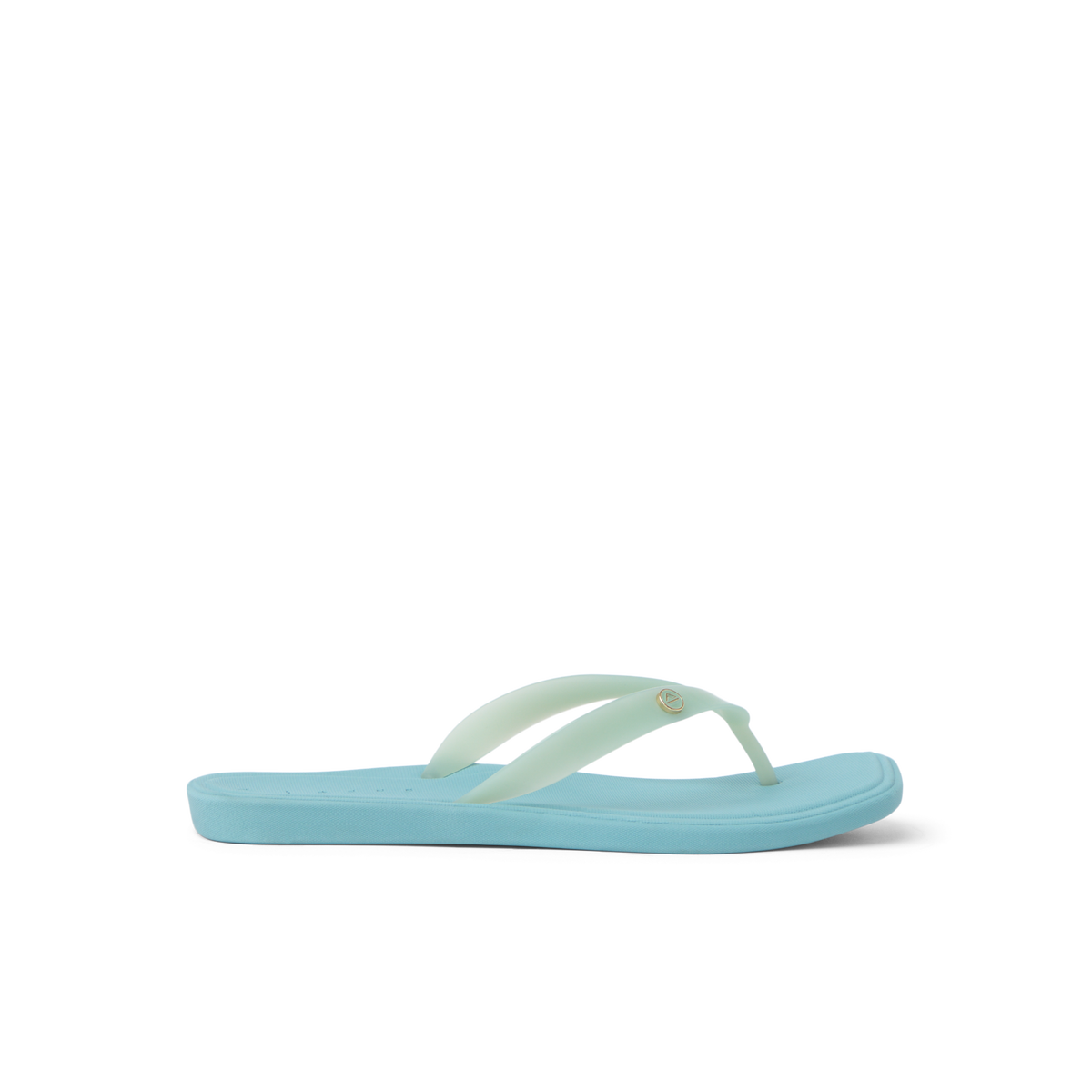 Solaye women's sandal in mint teal facing right, featuring anatomical arch support and soft cushioning for beach comfort.