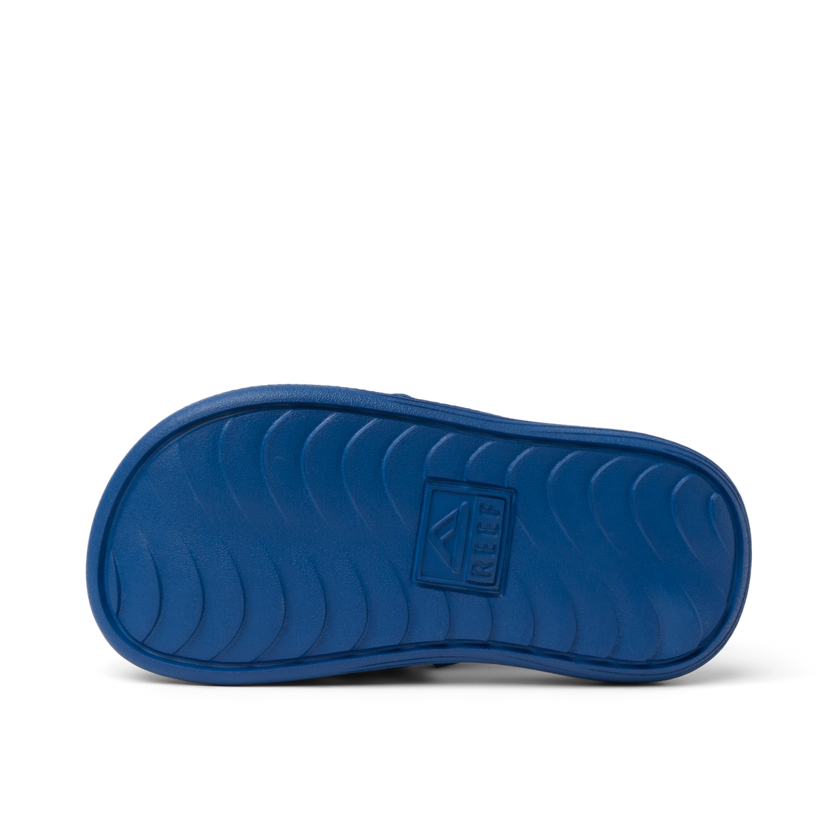 Little Salty Slide showing bottom sole facing up, blue water-friendly slide for boys with comfort and arch support.