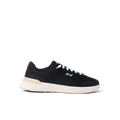 Shoreline Palisades black sneaker facing left showing side with anatomical arch support and soft cushioning
