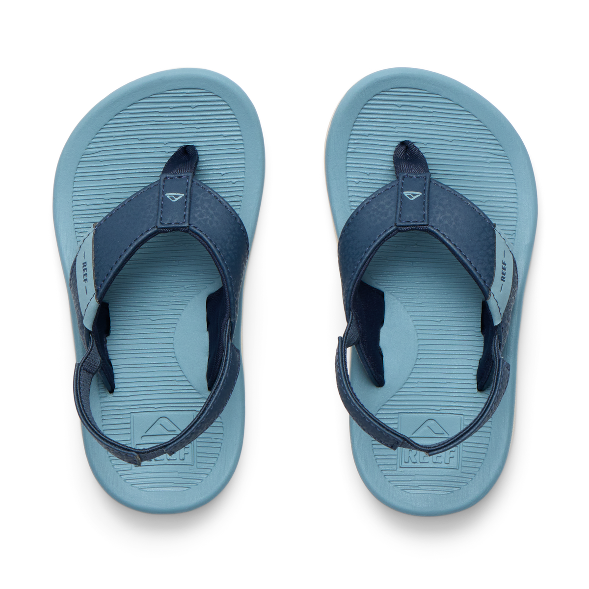 Top view of Little Santa Ana boys' sandals in blue with anatomical arch support and soft cushioning for comfort.