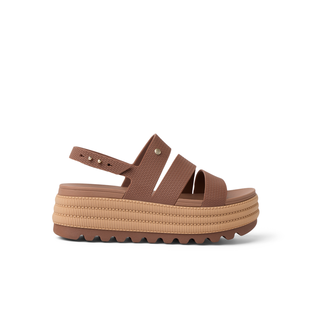 Water Vista Higher 2 women's brown platform sandal facing right with adjustable straps and cushioned arch support