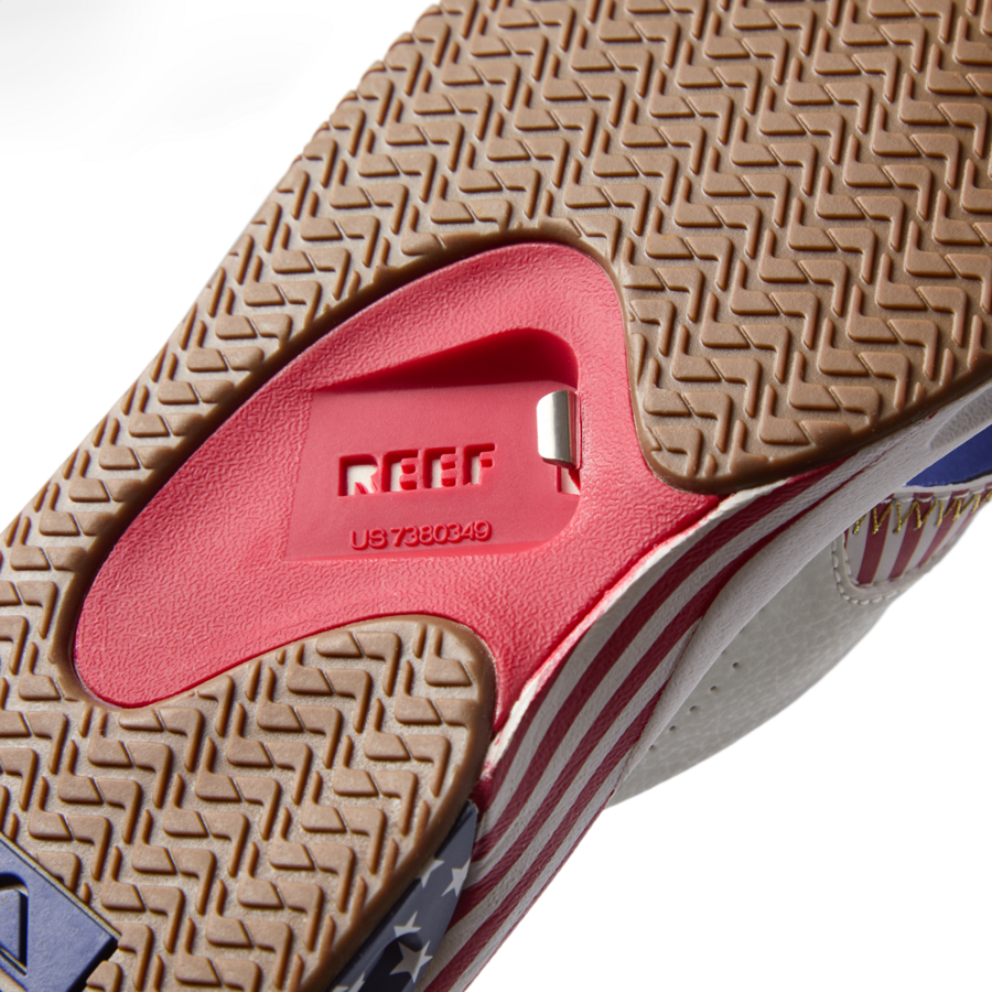 Close-up of the underside heel of the Fanning men's shoe showing durable traction sole and built-in bottle opener.