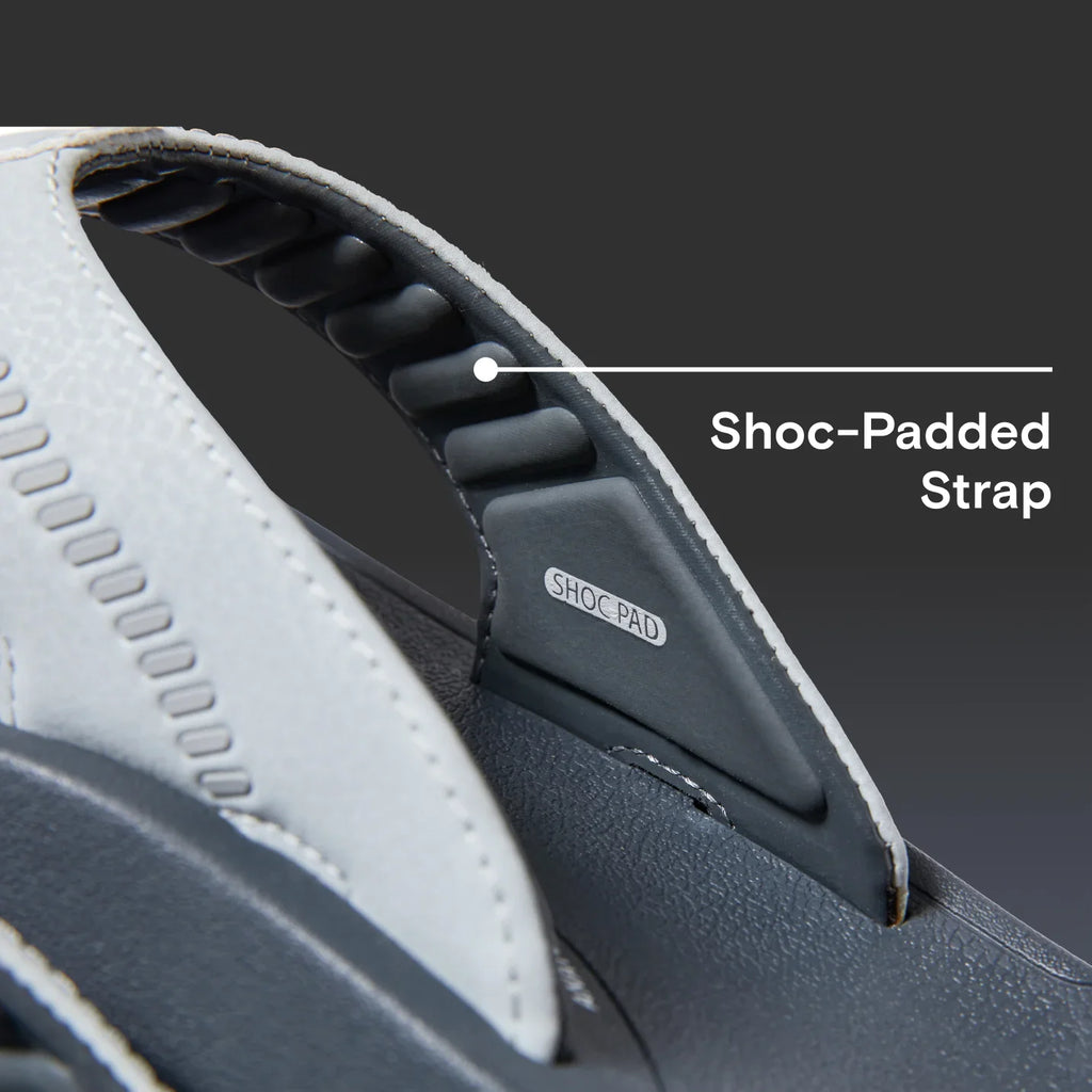 Close-up of the Cruiser sandal's right shoc-padded strap showcasing comfort-focused cushioning for all-day wear.